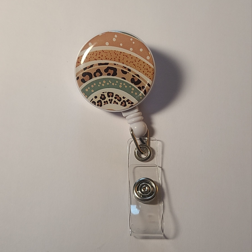 Retractable Badge Reel — Leopard Rainbow
